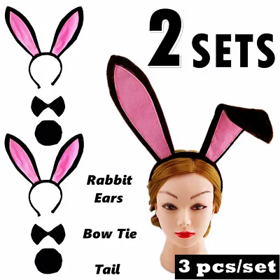 2 Sets Rabbit Headband Ears Tail Bow Tie Set Cosplay Fancy Dress Party Christmas • £7.78