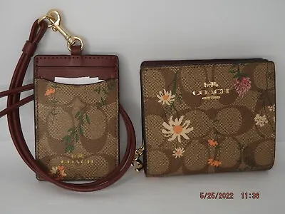 NWT COACH Snap Wallet & ID Lanyard In Signature Canvas With Wildflower Print 2Pc • $281.07
