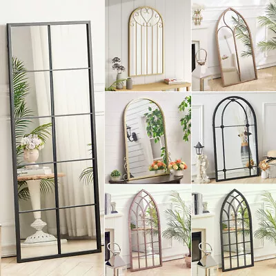 Large Window Garden Mirror Metal Arch Frame Indoor Outdoor Floral Decor UK • £39.95