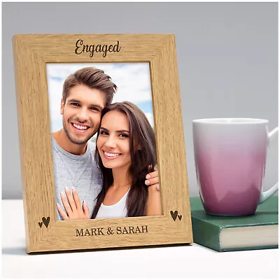 PERSONALISED Engaged Engagement Gifts For Couples Engraved Wooden Photo Frame  • £8.99