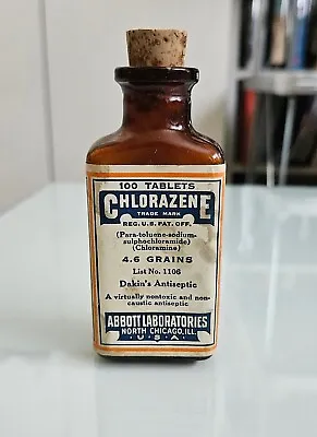 ANTIQUE Chlorazene LABELED Medicine BOTTLE - Abbott Laboratories 1916 • $18.99
