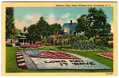 American Flag Made From Flowers Roger Williams Park RI Postcard • $3.99