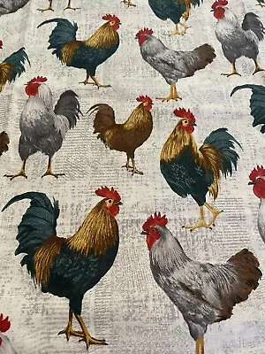 CHICKENS Roosters Cotton Fabric Quilt Crafts Farm Country Colors 35  X 25  New • $5.50