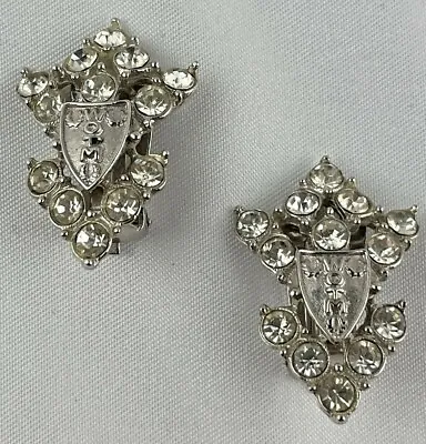 Women's Order Of The Moose Clip On Earrings Silver Tone Rhinestones Vintage  • $16.95
