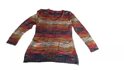 Long Rainbow Knit Boho Jumper Size 12 • £4.99