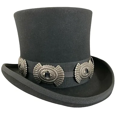 Black 100% Wool Felt Top Hat Concho Band Victorian Costume Slash Mad Hatter USA  • $24.99