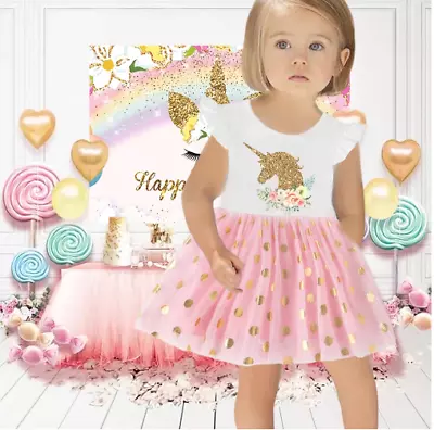 Baby Girl 1st Birthday Outfit Unicorn Tulle Dress Cakesmash Photoshoot • $35.95