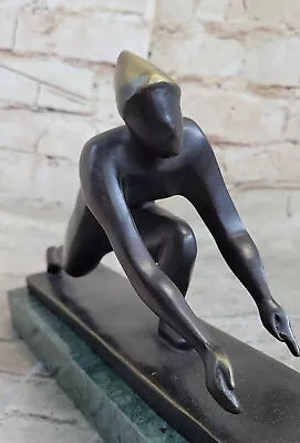 Sport Memorabilia Curling Bronze Sculpture W Green Marble Base Statue Sale • $179.50