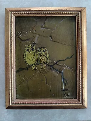 Vintage MCM Folk Art Owl Oil Painting Signed & Framed • $59.95