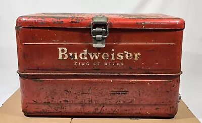 Vintage Budweiser Beer Cooler Metal Ice Box Pick 1950s Galvanized Interior • $140