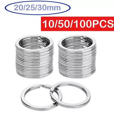 Stainless Steel Flat Key Rings Split Hoop 20/25/30mm DIY Metal Keyrings Keychain • $5.99