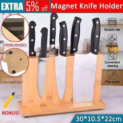 Magnet Knife Holder Cutlery Bamboo Storage Stand Rack Block Kitchen Stand Tool • $29.95