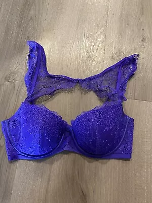 Victoria's Secret VS Very Sexy Lined Demi Bra 32D Purple Lacey Halter Lingerie • £9.64