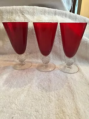 Vintage Set Of 3 Morgantown Golf Ball Red Footed 5  Juice Glasses • $21.99