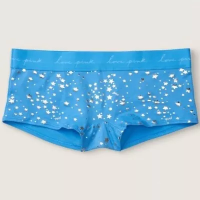 Victoria's Secret PINK Boyshorts Panty Skyline Blue Foil Stars Medium NEW • $14