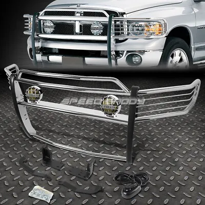 Chrome Brush Grill Guard+round Smoke Fog Light For 02-05 Dodge Ram Pickup Truck • $335.88