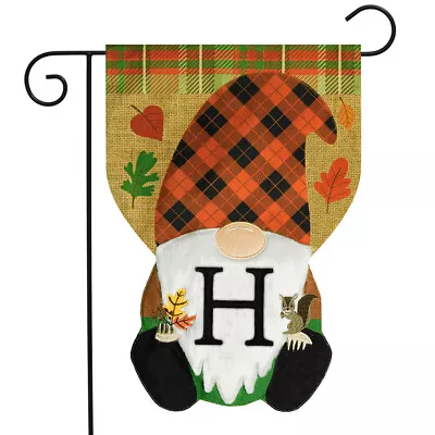 Fall Gnome Burlap Monogram Letter H Garden Flag 18  X 12.5  Briarwood Lane • $11.99