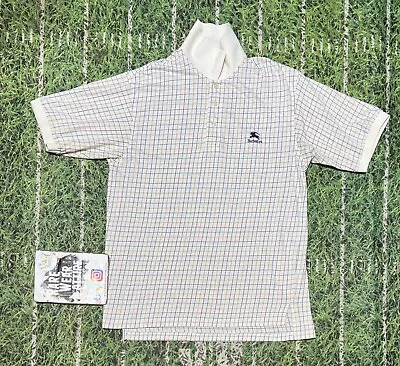 Vintage Burberrys Shirt Men S 90s Polo Short Sleeve Beige Striped Made In USA • $22