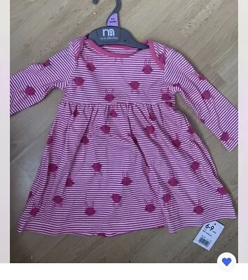 Baby Girl Cotton Mothercare Dress Pink/White Stripes/bunny Design Dress • £2