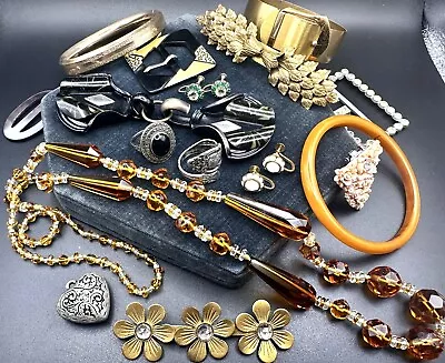 Art Deco Retro Jewelry Lot Czech Glass Bakelite Gold Fill Sterling As Found 16pc • $149