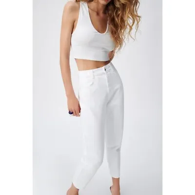 ZARA Women's Size 4 White Mom Fit High Rise Ankle Fit Rigid Denim Jeans • £26.05