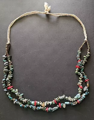 Old Pawn Native American Navajo Turquoise Nuggets Heishi Shell 2 Strand Necklace • £62.73