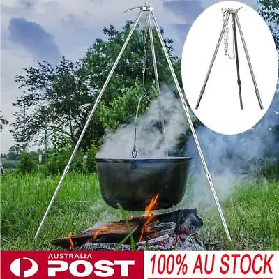 Outdoor Camping Equipment Campfire Cooking Tripod 80cm Picnic Grill Pot Pan Rack • $22.98