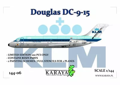 Karaya 144-06 1/144 Douglas DC-9-15 KLM Plastic Kit - LIMITED - New Decals !!! • $21.95