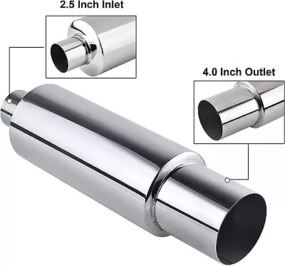 Hiwow 2.5  Inlet 4  Outlet Exhaust Tip Muffler Stainless Steel Universal 18.6  • $39.99