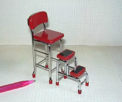 Miniature Kitchen Stool W/Steps (RED) 3 1/2  X 1 3/8  X 1 1/2 : DOLLHOUSE 1:12 • $25.95