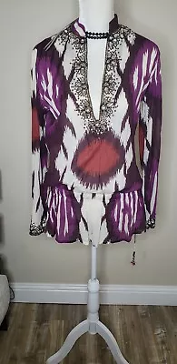 Womens Monique Leshman Purple Boho (w/crystals & Beads) Tunic Top M $485 • $83