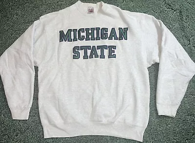 Vintage 90s Michigan State College Heavyweight Crewneck Sweatshirt Big Logo XL • $43.19