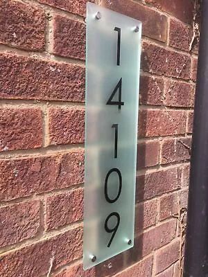 Vertical Modern House Sign Plaque Door Number Frosted Glass Effect House Sign • £3.45