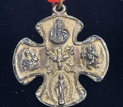 Vintage Miraculous 4 Way Cross Sterling Silver Religious Catholic Medal Pendant • $32