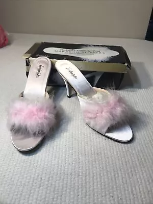 Fredericks Of Hollywood Women’s Size 9 Pink Marabou Slippers Slip On Heel New • $28.99