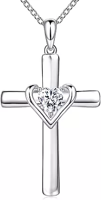 Cross Necklace For Women 925 Sterling Silver Cross Necklaces For Women Heart Ne • $125.06