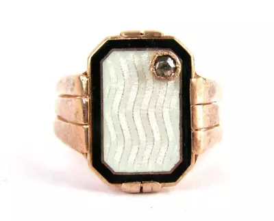 FABERGE - Gold 56 - RING - Enamel Guilloche - Old Cut Diamond • $599