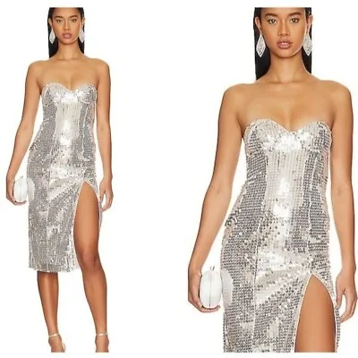 MAJORELLE Jovanna Embellished Midi Dress In Silver Large • $35