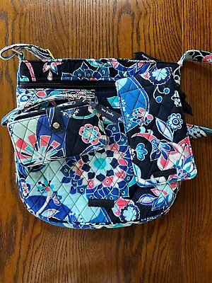 Genuine Vera Bradley 3 Piece Purse Wallet & Glasses Case Set In Blues And Pink • $22