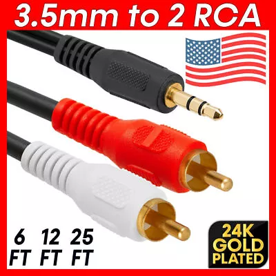 3.5mm To RCA Cable 2RCA To AUX Cord 2-RCA To 3.5mm Adapter Stereo Audio Y-Cable • $5.99