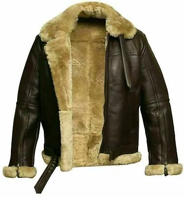 Men's Winter Pilot Flying B3 Bomber RAF Sheepskin Leather Fur Coat • $198.99