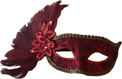 Masquerade Party Carnival Mardi Gras Half Mask Red Sequence Feathers Halloween • $9.99