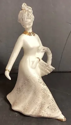 Hedi Schoop Figurine Elegant Lady With Basket White And Gold Trim Vintage 40s-50 • $40