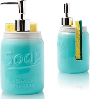 Kitchen Washing Up Liquid Reusable Soap Dispenser Combo Sponge Holder Dispencer • £11.99