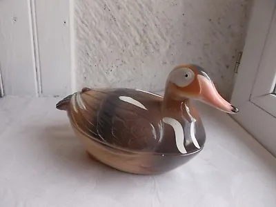 Adorable Duck Majolica Tureen Covered Glaze - Cute Stamped  Michel Caugant  • $44.80