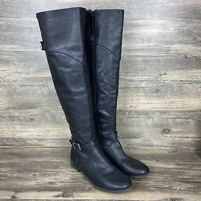 $9.60 • Buy Just Fab Tall Faux Leather Riding Boots Size 8.5 Black