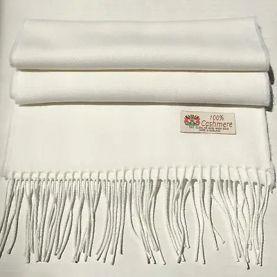 BRAND NEW 100% CASHMERE SCARF /WRAP MADE IN ENGLAND SOLID White WINTER SCARF#3 • $15.99