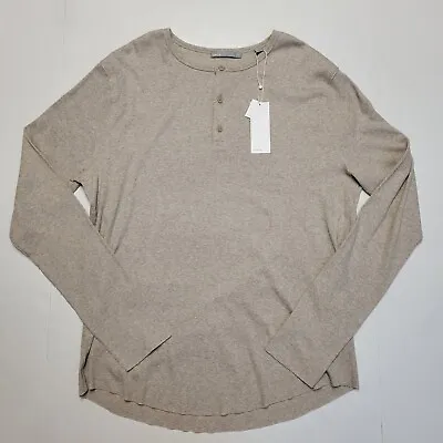 VINCE Dark Stone Beige Cotton Wool Men's XL X-LARGE Ribbed Henley Sweater  • $65