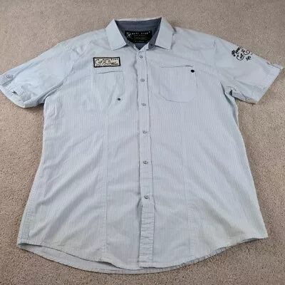 Marc Ecko Snap Button Shirt Mens XL Blue White Short Sleeve Striped Cut & Sew • $16.99