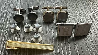 Vintage Lot 6 Swank Tie Holder Bar Clip Sets Cuff Links H Stones • $19.99